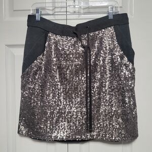 Ann Taylor Gray and Silver Lined Sequin Mini Skirt Holiday Evening Party
